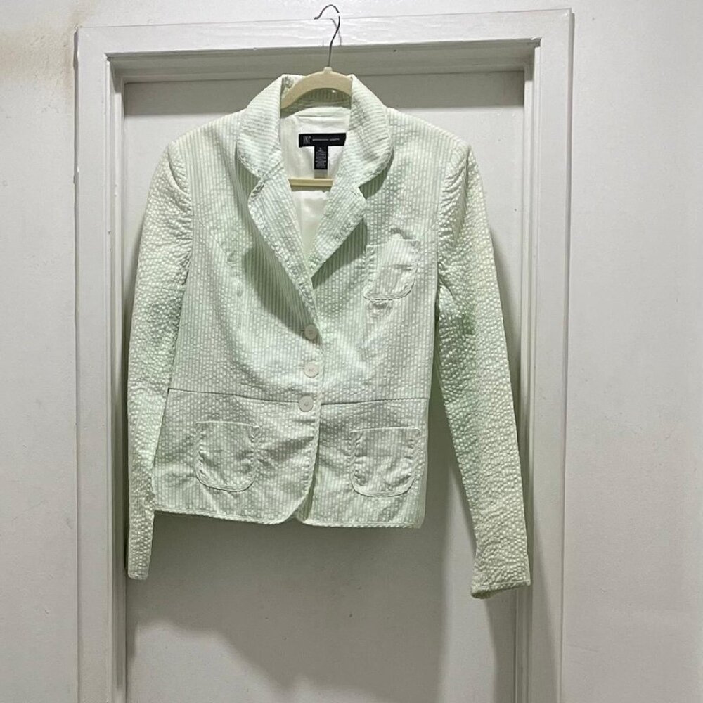 International Concepts Cotton Seersucker Jacket Light Green/White Sz. L